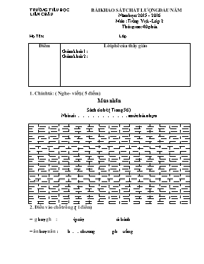 Đề khảo sát chất lượng đầu năm môn Tiếng Việt Lớp 2 - Năm học 2014-2015 - Trường Tiểu học Số 1 Trà Sơn